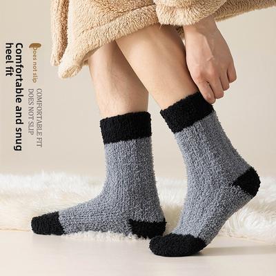 Koral fleece, ankellang, høst og vinter, tykk fleece, ikke-flossende, varme hjemmesokker til gulvet, varme føtter og sovesokker