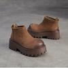 Johnature Genuine Leather Thick Soled Ankle Boots Retro Back Zipper Cowhide Commuting Women's Platform Shoes