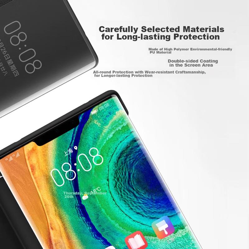Ekakashop GermanySmart View Flip Case for Huawei Mate30 Pro, Full Protection Shockproof Cover, Business Style Leather Case - Mysterious Black