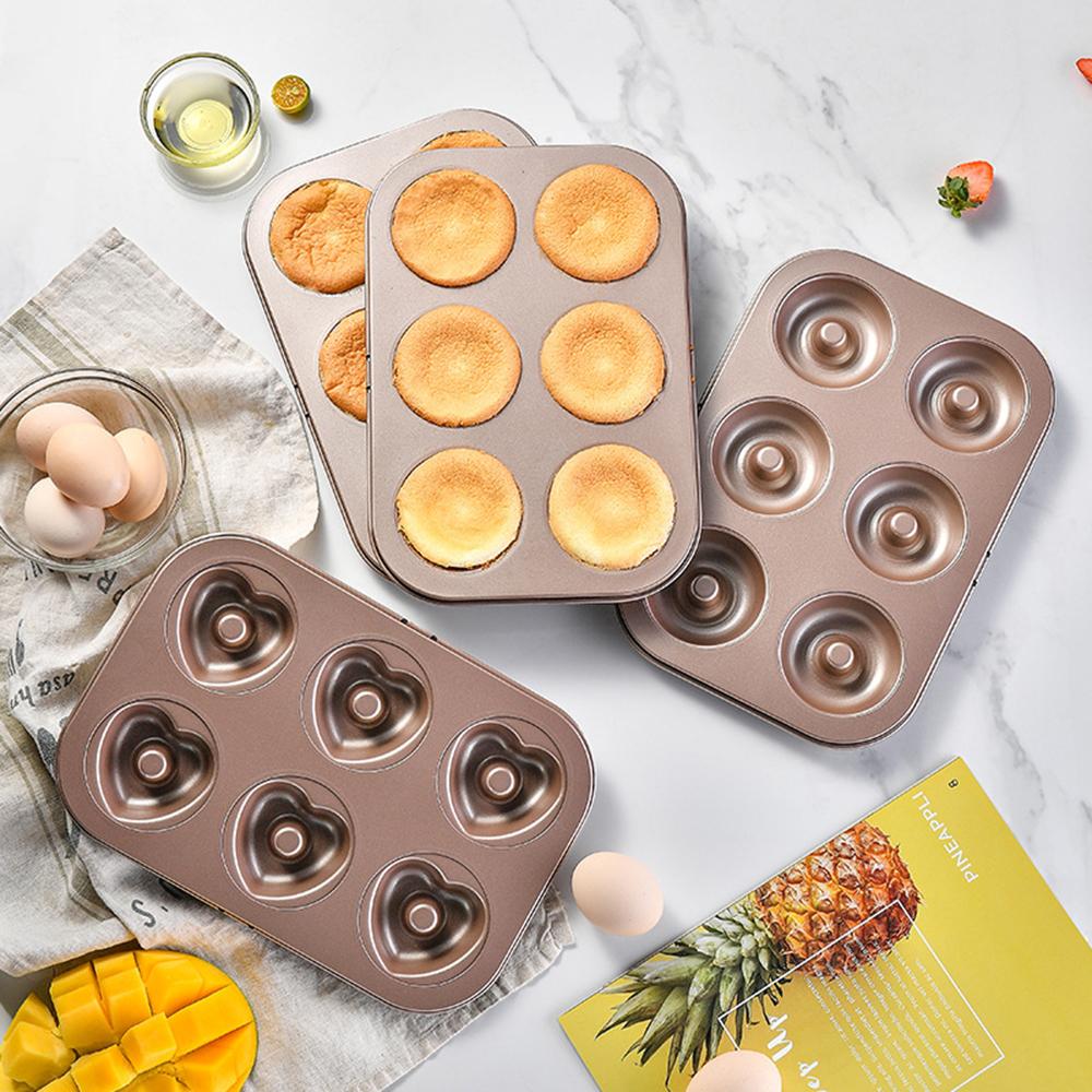 6 Hole Baking Pan Carbon Steel Cake Baking Mold Baking Tray Non-Stick Muffin DIY Cartoon Cake Pan Moulds Donut Baking Pans