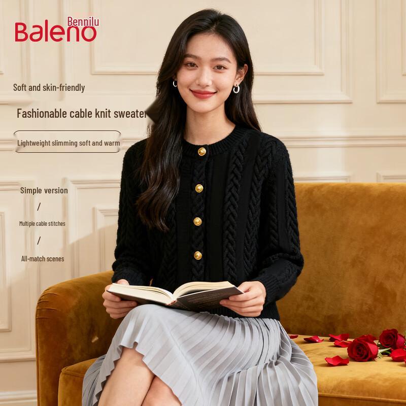 

Baleno Women s Cable Knit Cardigan Sweater L