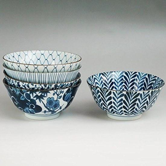 Nishikai Toki Multi-purpose Bowl Blue Pattern Variation Gift Box Included Made Japan Diameter 15.5 cm Set 5 31303