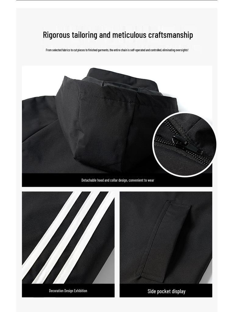 Men's Trendy Three-Stripe Hooded Jacket - Casual Spring/Autumn Wear