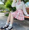 Markenloses Damen Cosplay Mode Outfit, Größe XL, Rosa Anime Rundkragen Chiffonbluse und Rock mit Schleife