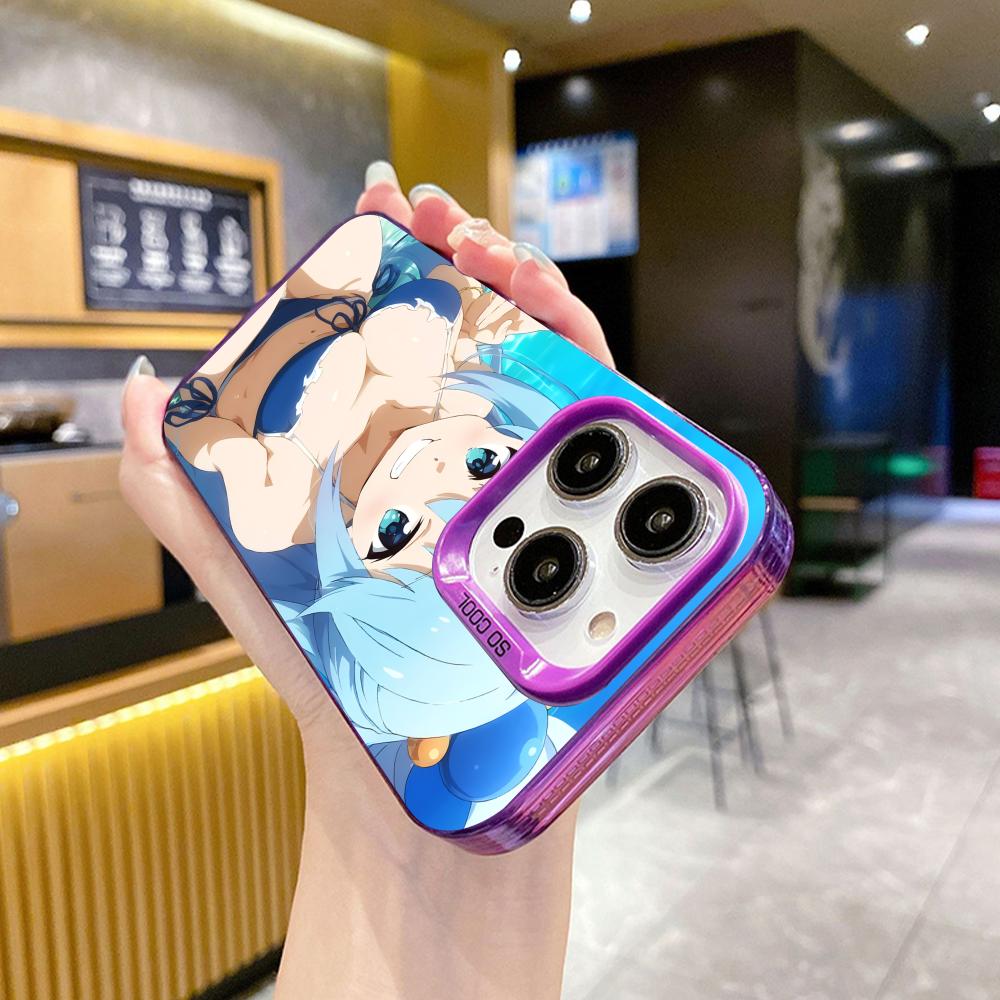 Konosuba Aqua Purple Translucent Mobile Phone Case for iPhone 17 16 15 14 13 12 11 X XR XS Air Pro Max Plus Colorful Cover