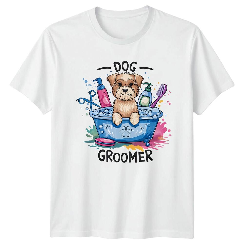 Dog Groomer TShirt Cute Dog In Tub Cartoon Tee Unisex T-Shirt L