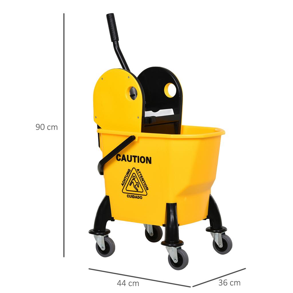 25L Mop Bucket, with Wringer, Wheels and Handle - Yellow