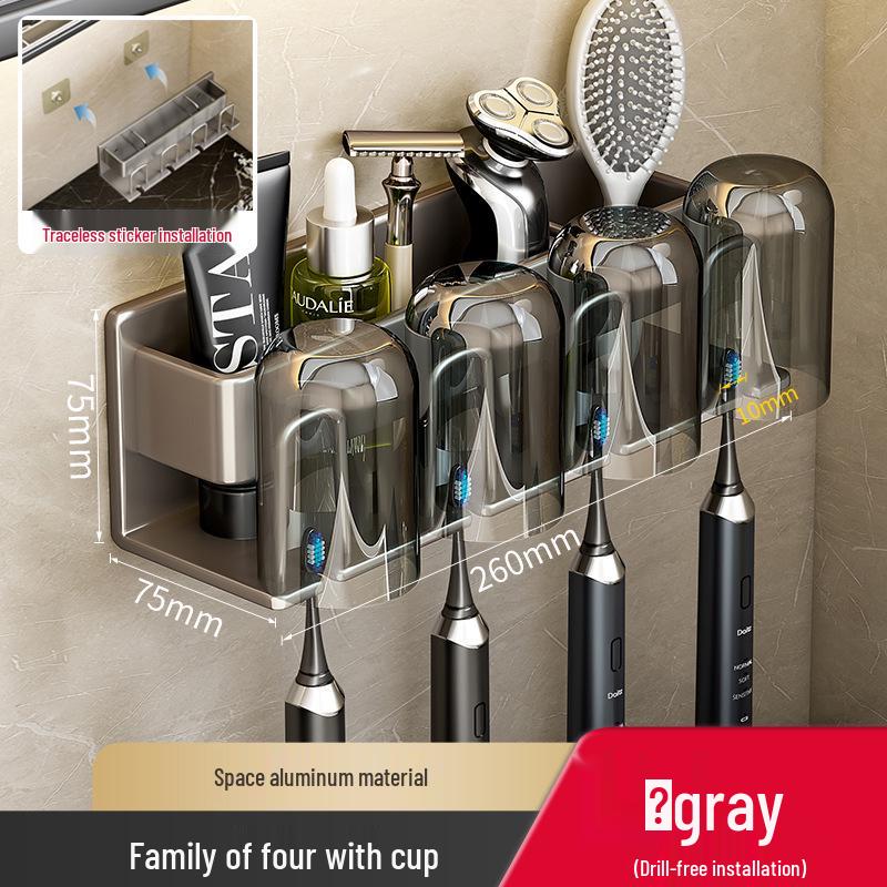 Wall-Mounted Punch-Free Toothbrush and Mouthwash Holder Set
