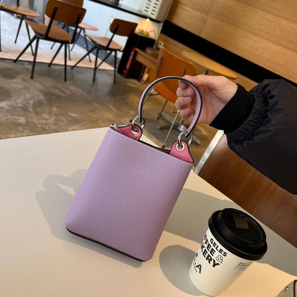 2025 Neue Mini Damen Schultertaschen Echtes Leder Kleine Handtasche Paneeliert Erste Schicht Rindsleder Umhängetasche Eimertaschen Geldbörse