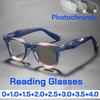 Korean Fashion Photochromic Reading Glasses Women Trends Anti Blue Light Color Changing Presbyopia Glasses TR90 Oversize Frame
