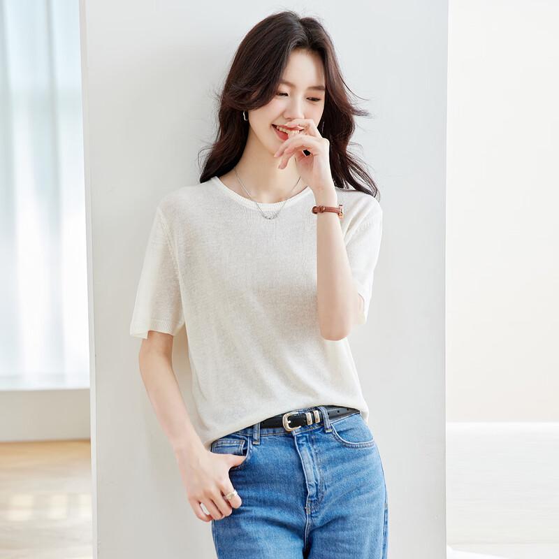 CARBAMMI Women s Linen Blend Short Sleeve Knit T-shirt One Size
