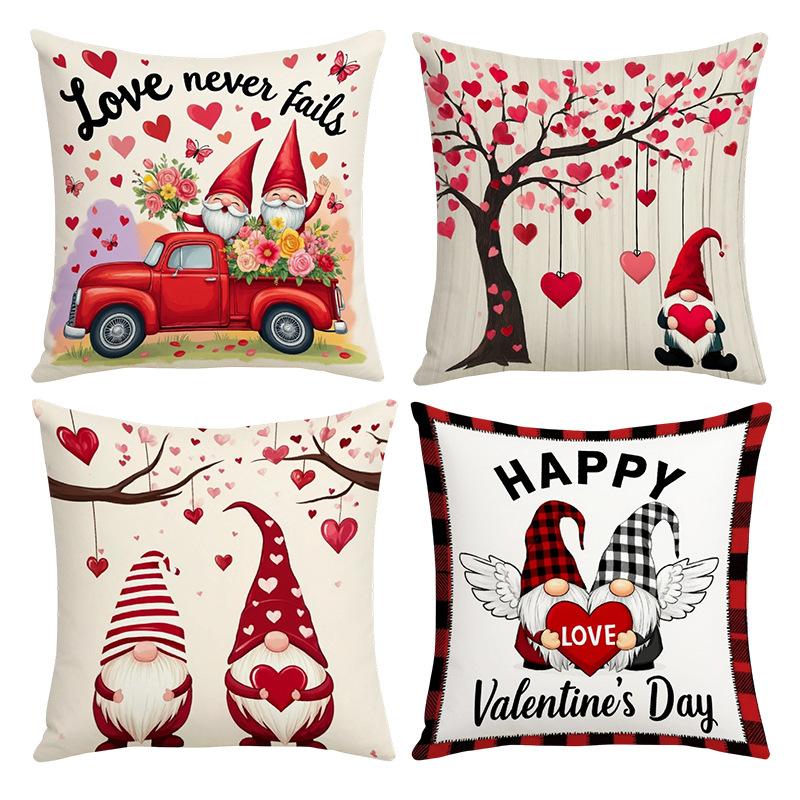 Valentine's Day Pillow Cover Festive Atmosphere Home Decoration Living Room Sofa Cushion Cover Linen Printed Love Tree