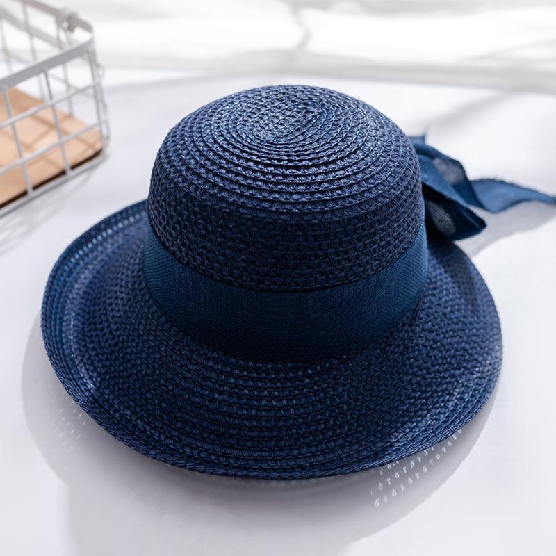 Straw Hat Women'S Summer Sunscreen Visor, Big Brim Sun Hat, Upturned Bow, Cool Hat, Beach Travel Stall