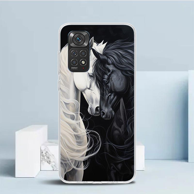 Animal Black Horse Phone Case For Xiaomi Redmi Note 15 14 14S 13 12S 12 Pro Plus 11S 11 11T 11E 10S 10 + Soft TPU Back Cover Red