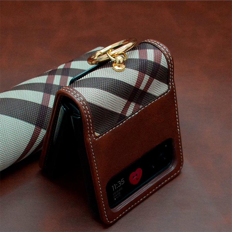 RAZR40 Plaid Phone Case with Card Slot & Ring Holder for Motorola