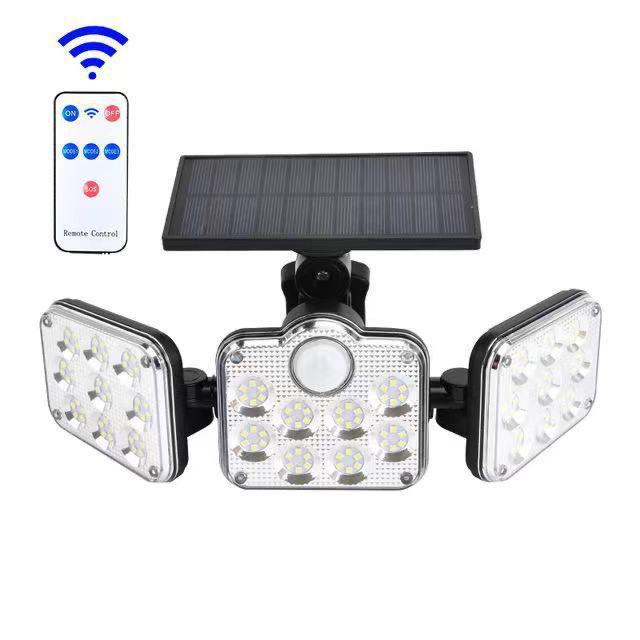 Three-Head LED Solar Motion Sensor Outdoor Wall Light, Waterproof for Garden, Courtyard, Fence, and Home Lighting.