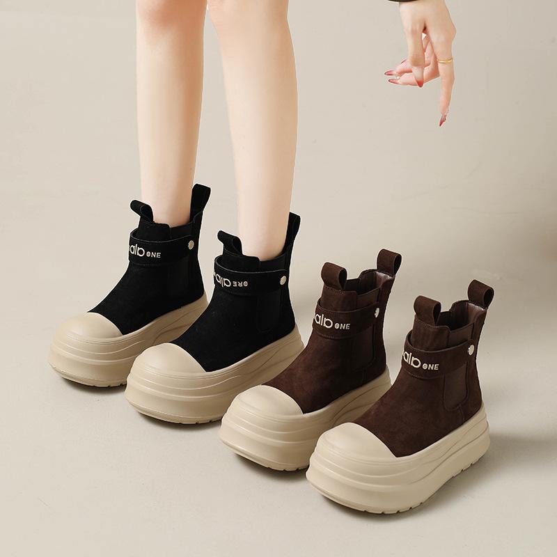 2025 Spring and Autumn New Muffin Thick-soled Boots Women's Versatile Height Increase and Thinness Martin New Short Boots Fashion Casual Boots