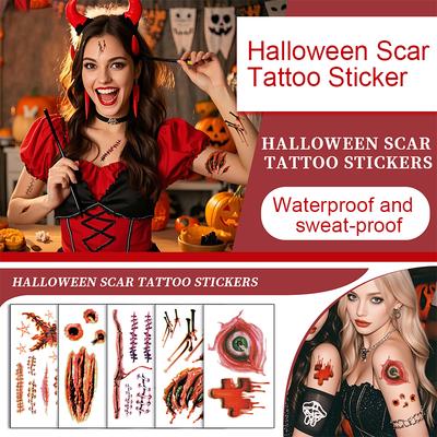 Halloween Temporary Tattoos Realistic Tattoo Stickers Halloween Party DIY Bloody Halloween Decorations Halloween Look 1PC