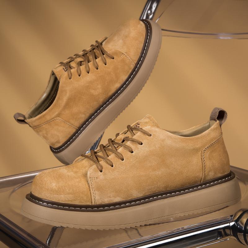 Fashion Men Basic Boots Casual Genuine Leather Boots Comfy Flat Soled Round Toe Classic Lace-Up Oxford Shoes Breathable Outdoor Shoes