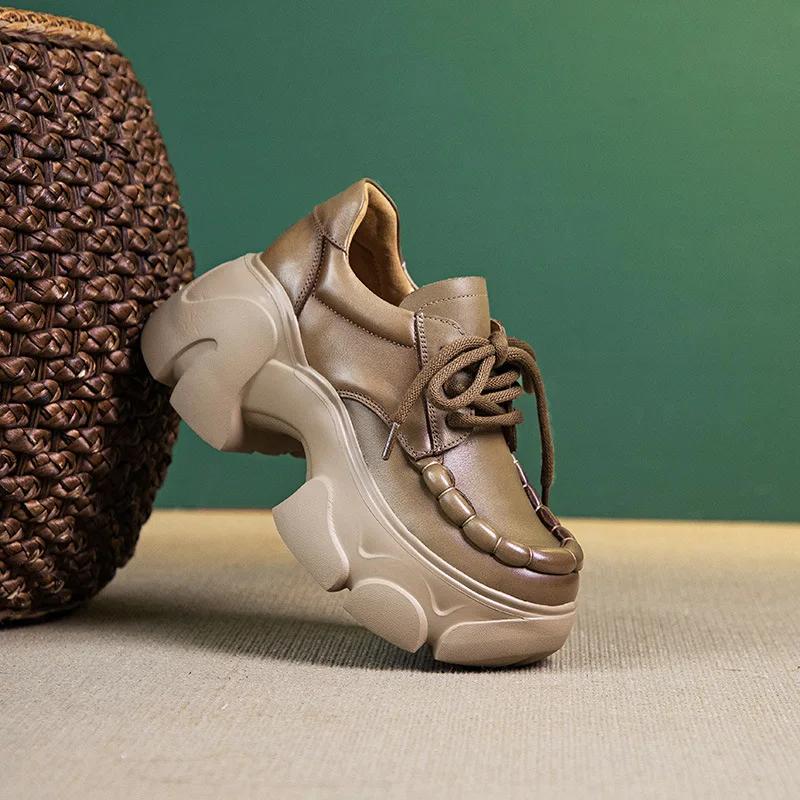 Fashion 7cm Fashion Return Autumn Spring Casual Ladies Shoes Sneakers Women Genuine Leather Platform Wedge Super Thick Female Moccasin