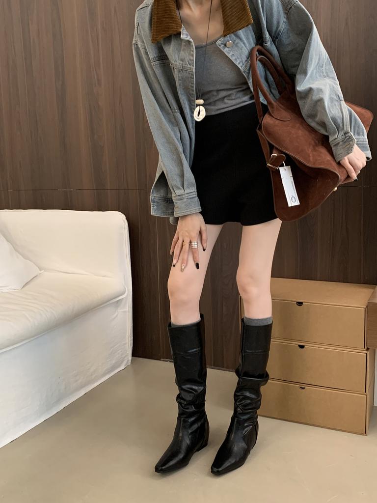 Botas Skinny de Camurça Cáqui Botas de Cavaleiro com Pelo Femininas 2025 Novo Outono e Inverno Skinny Salto Alto Botas Longas