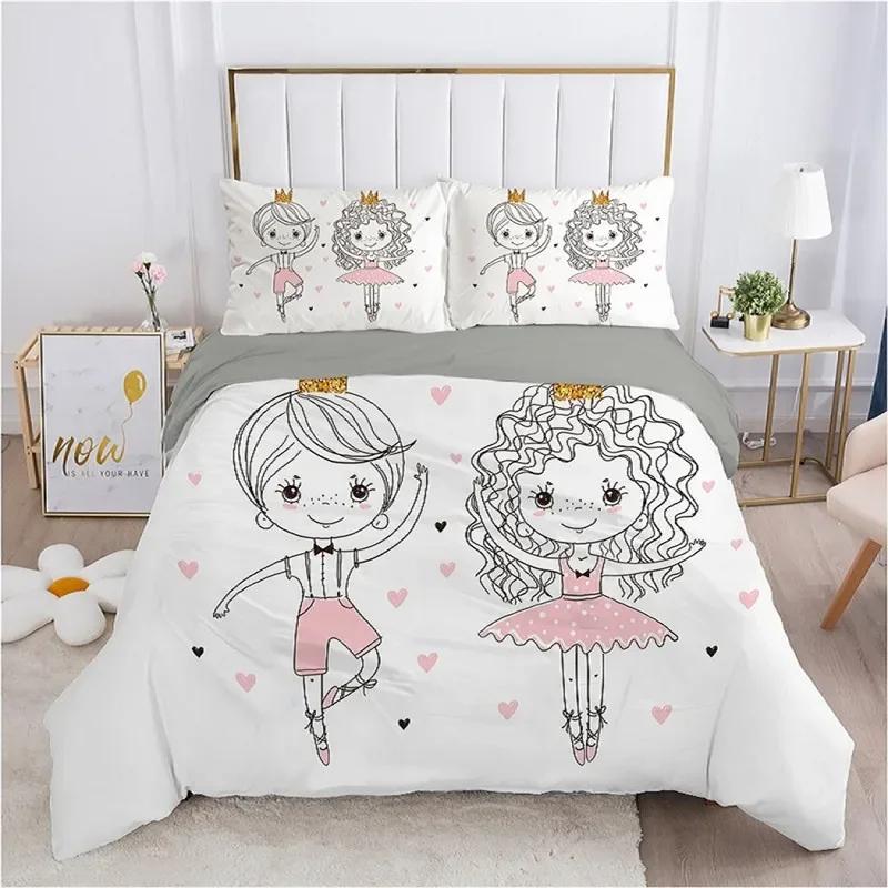 

Cartoon Duvet Cover Beautiful Girls Bedding Set For Kids Teen Microfiber Princess Ballet Dancer King Quilt Cover With Pillowcase (135x200cm)