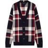 Casual Loose V-Neck Knitted Cardigan Unisex Tops Navy-Plaid 78JA829