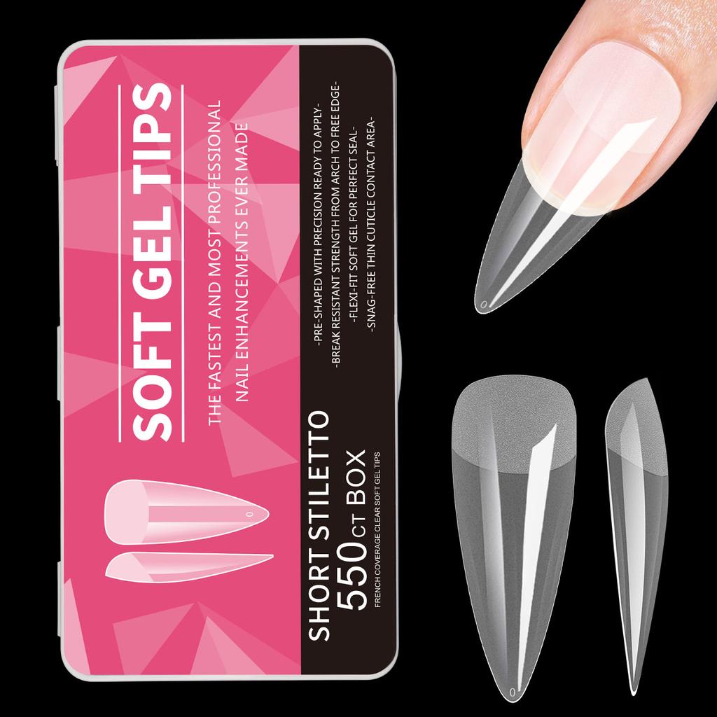 550pcs Soft Gel Nail Tips Medium Short Almond Coffin Stiletto Full Cover  Press on Nails Half Matte Acrylic DIY Extension Tools