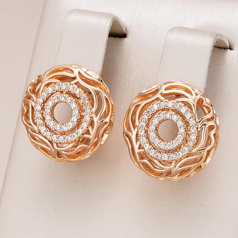 Kienl Vintage Hollow Pattern Dangle Earrings For Women Exquisite  Rose Gold Color With Natural Zircon Daily Fine Jewelry Gift