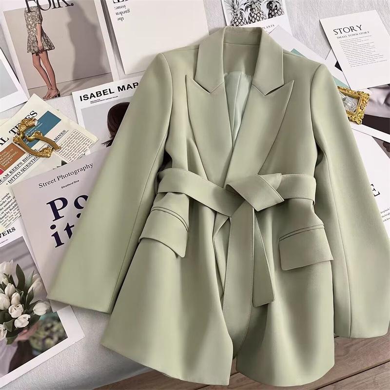 

2025 Spring Trend: Women s Emerald Green Lace-Up Blazer - Korean Casual Style Small