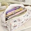 5Pcs Cloth Cartoon Animals Stationery Bag Pen Bag Desktop Storage Korean Style Pencil Case Capybara Dog Flower Print Large Capacity