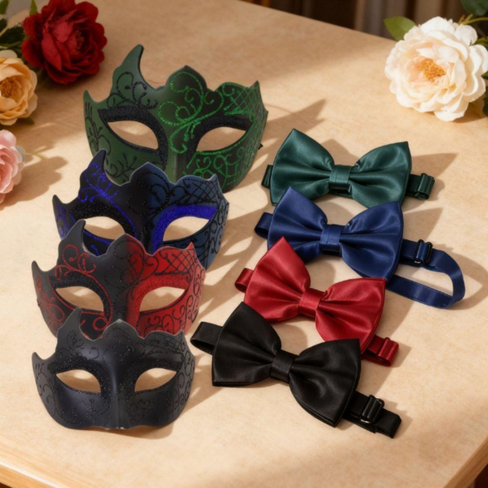 3 piece set Half Face Dance Mask Brooch Set Gentleman Party Cosplay Masquerade Prom Mask Painted Masquerade Mask Adult