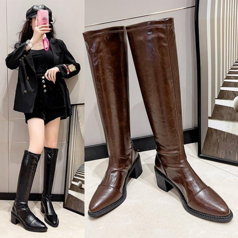 Pointed-toe High-heeled Fashion Boots That Make You Look Slimmer, New Thick-heeled Plate-size Shoes, Long Boots, Women's Shoes