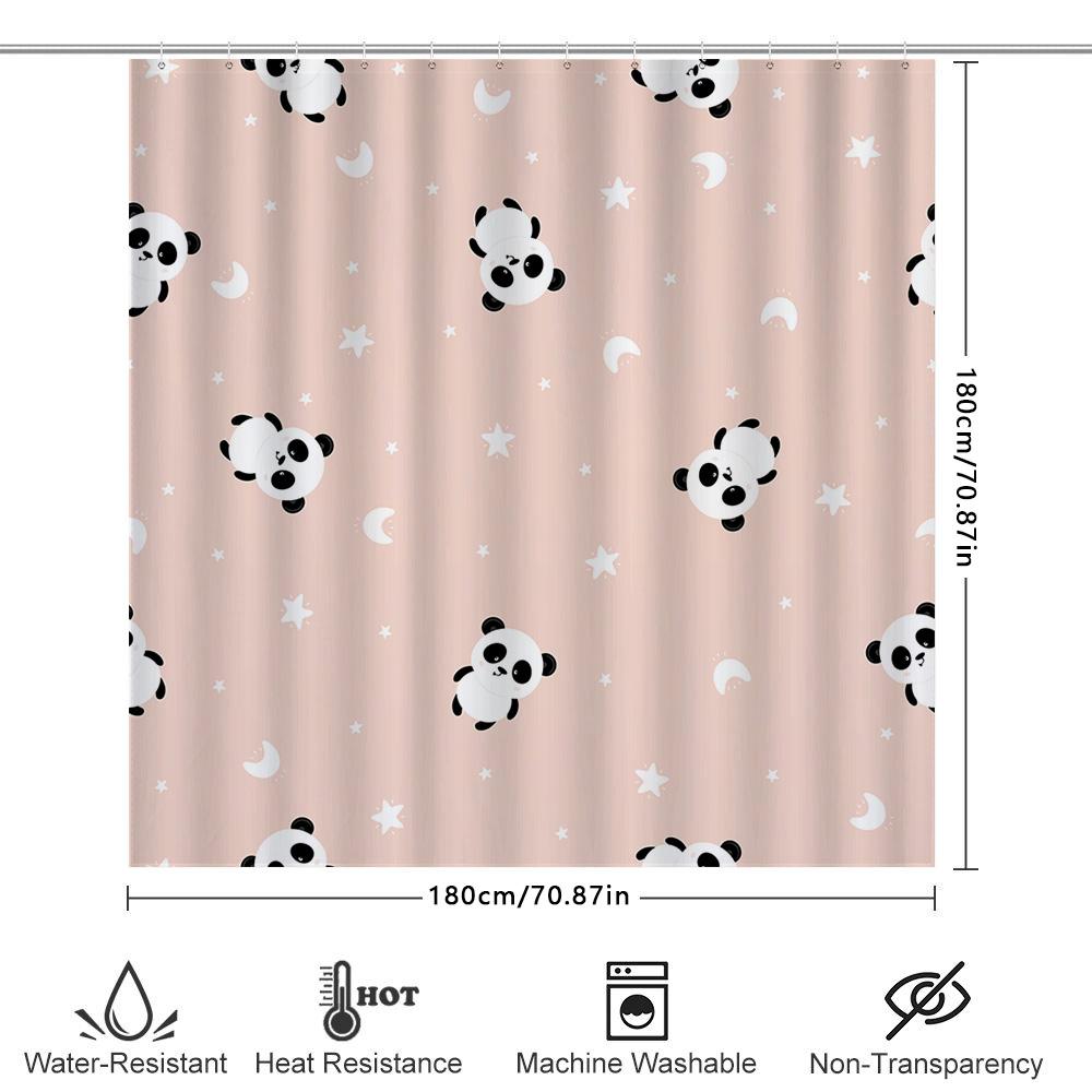 Rosa Panda Mond Stern Wasserdichter Duschvorhang Rosa Weiß Schwarz Druck Badezimmerdekoration Wohnkultur Artikel
