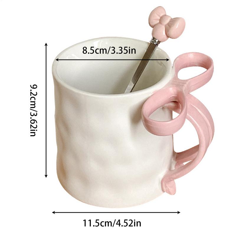 500ml Ceative Ceramics Cup with Pink Bow Handle Decor Cute Lovely Coffee Mug Breakfast Milk Cup Tea Coffee Cup Drinking Utensils