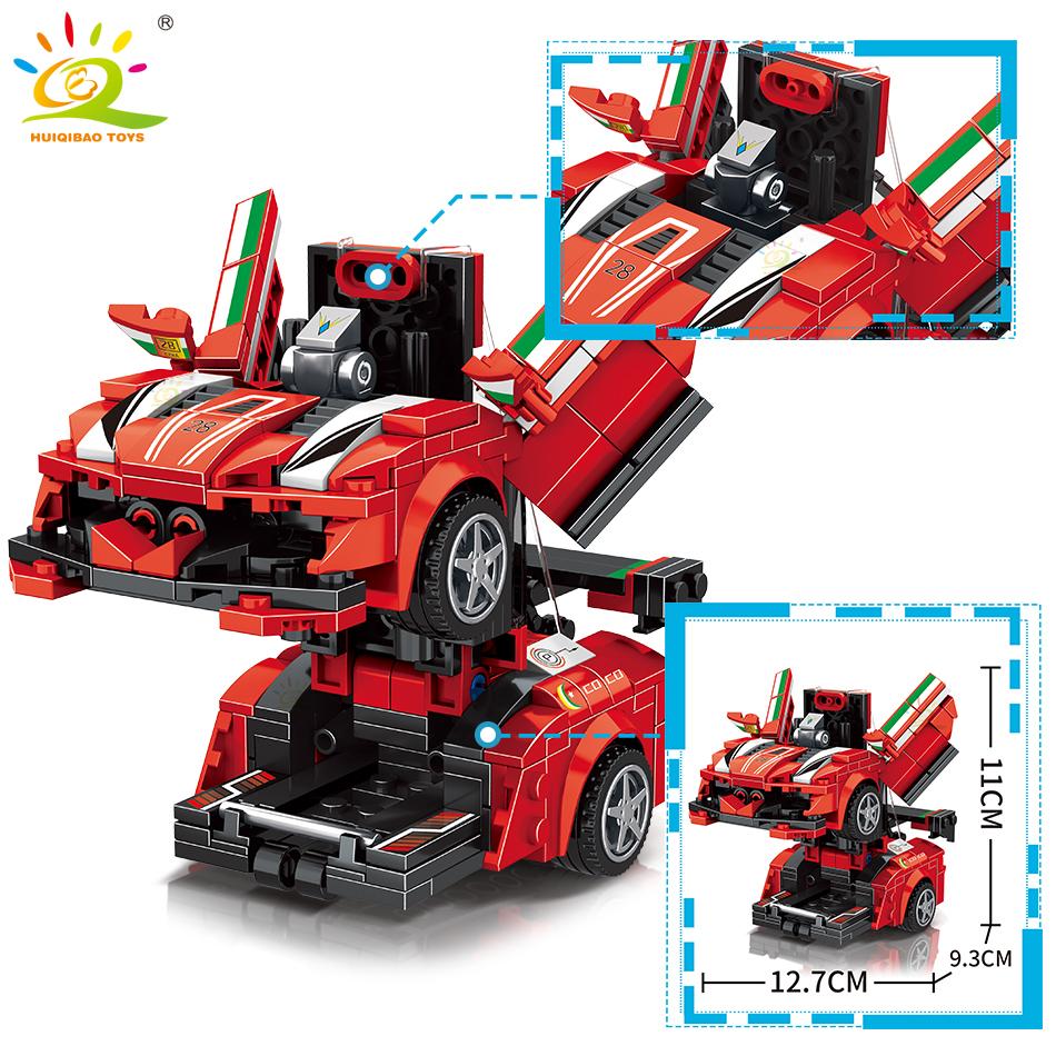 HUIQIBAO One Step Transfrom Racing Car Model Building Blocks 2in1 Robot Mecha Creative Bricks Set Children Toy For Kids Boy Game
