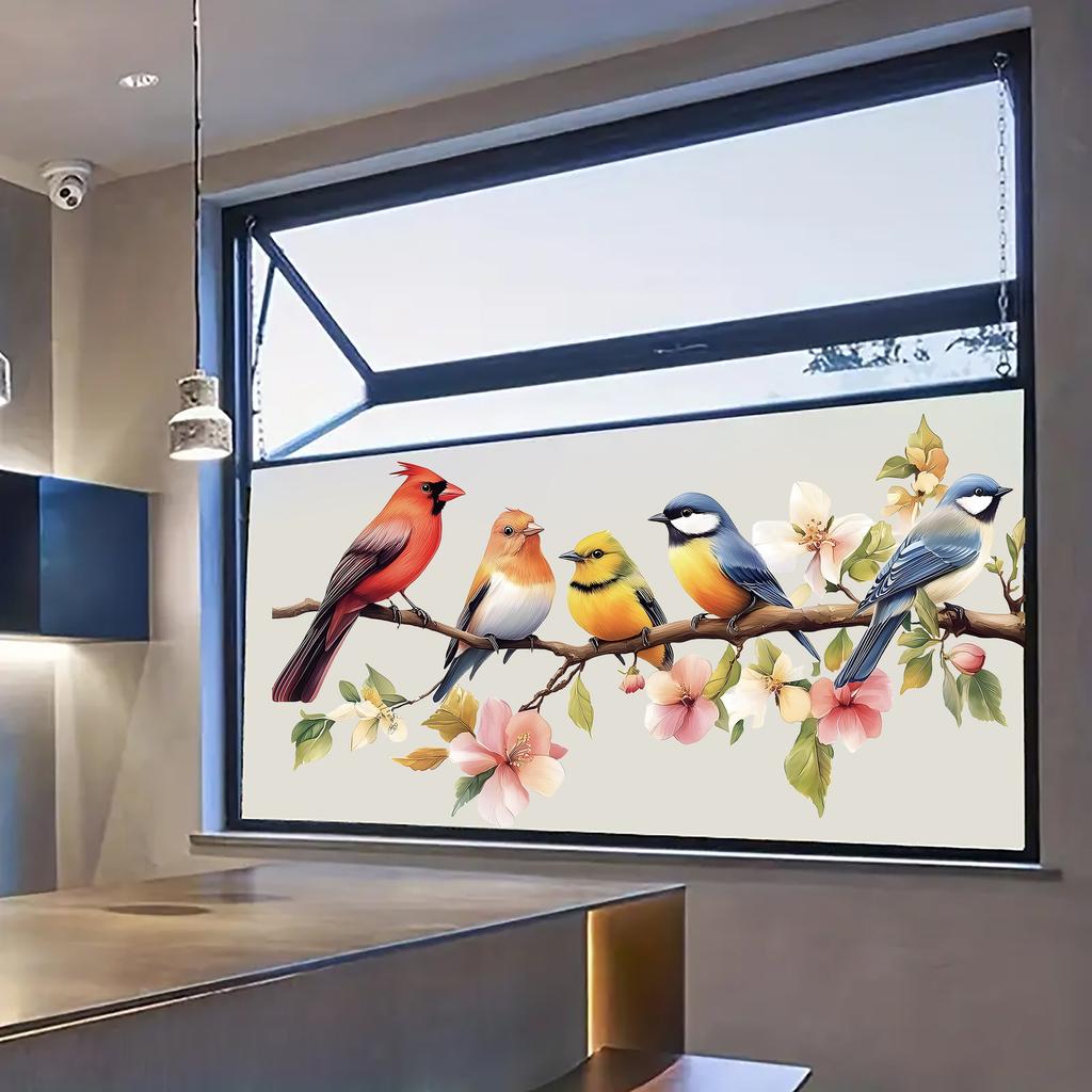 PVC Cute Adorable Bird Static Cling Window Sticker Removable Self-Adhesive for Kitchen Living Room Glass Home Decor Art