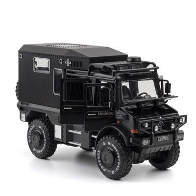 1/28 UNIMOG U4000 Camper Modello Auto da Turismo Fuoristrada in Lega Giocattolo Diecast Modello Veicoli Fuoristrada Suono e Luce Regali per Bambini