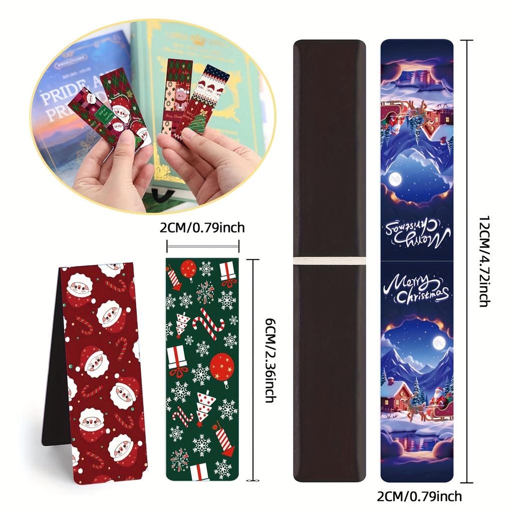 12 Stück Magnetische Lesezeichen mit Weihnachtsmotiven - Festliche Feiertagsthemen, Ideal für Leser, Studenten und Lehrer, 5,99x2,01 cm