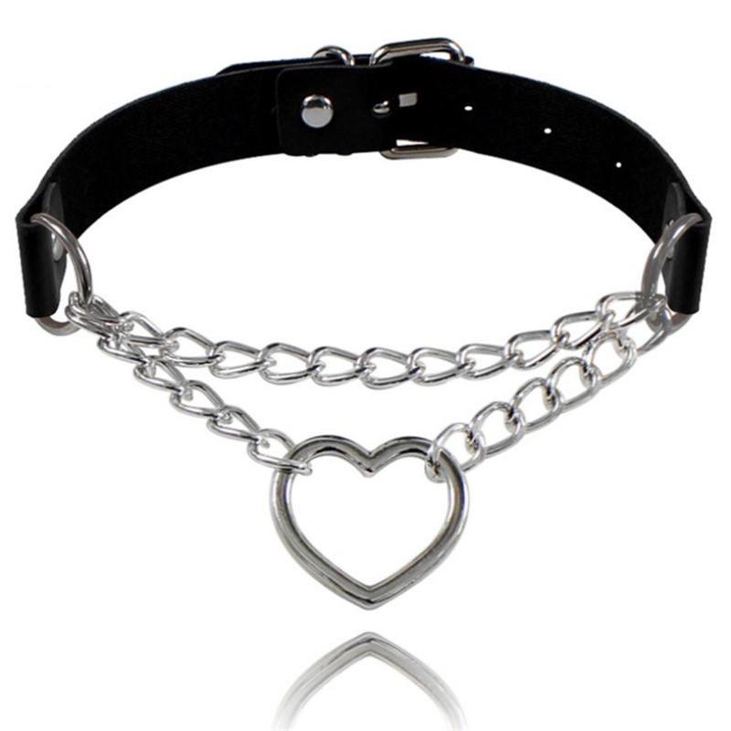 Harajuku Punk Rock Gothic Choker Necklace Women Sexy PU Leather Heart Lock Key Spike Collar Chocker Gothic Cosplay Accessories