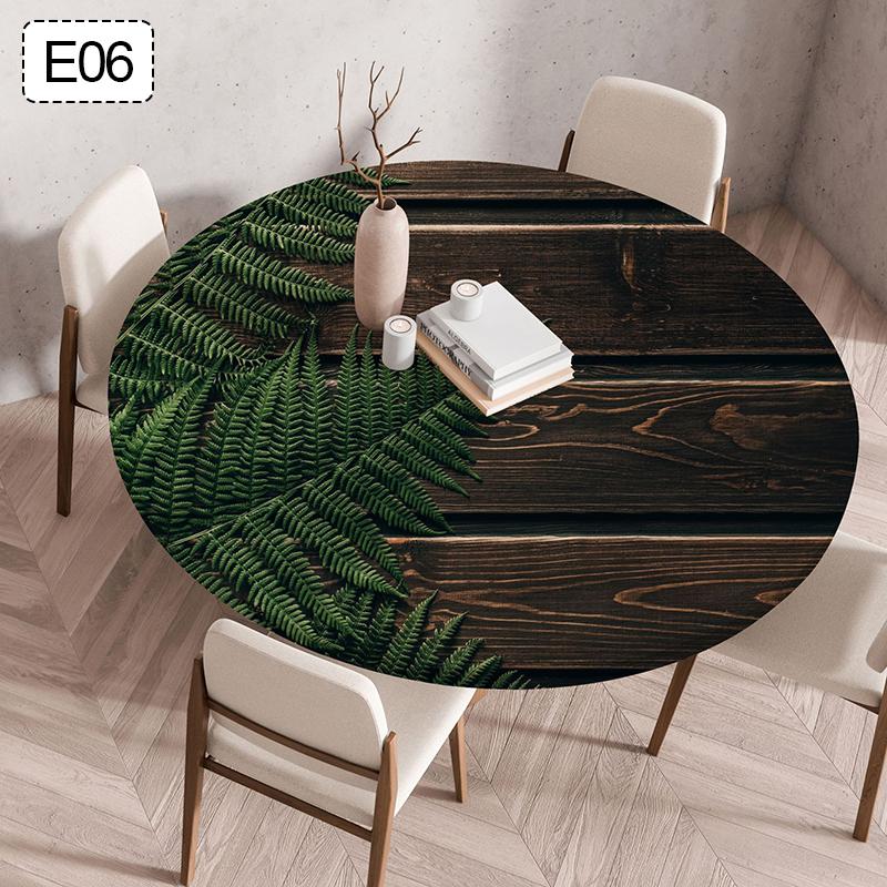 Texture Print Elastic Round Tablecloth 60/90/120cm Waterproof Oil Resistant Fabric Table Cover For Restaurant Kitchen Home Decor