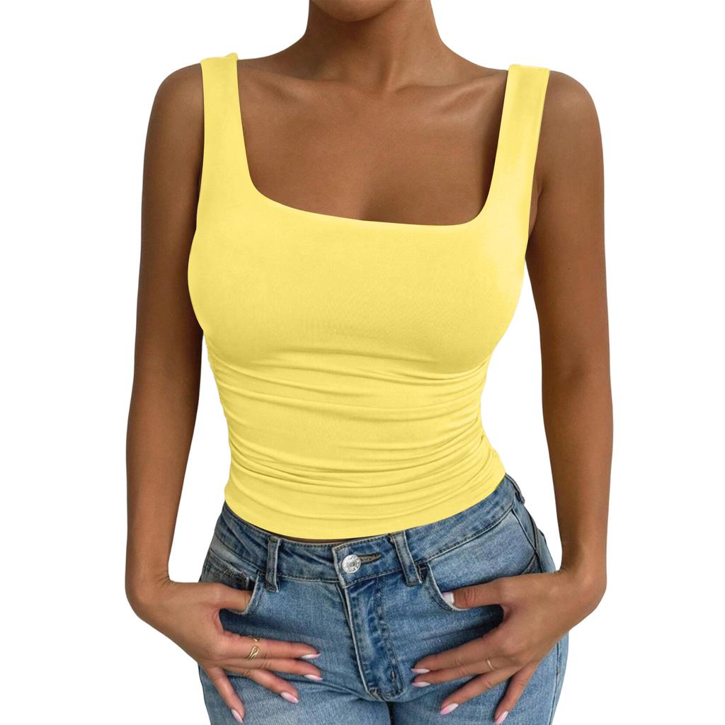 Women Sleeveless Tank Top Square Neck Casual Slim Fit Stretchy Ribbed Knit Summer Basic Layering Camisole Shirt