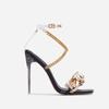 Gladiator Ladies Shoes Sandals Gold Chain Strappy Bright Diamond Pvc Thin Heels Summer Women Zapatos De Mujer Tacon Cross-Strap