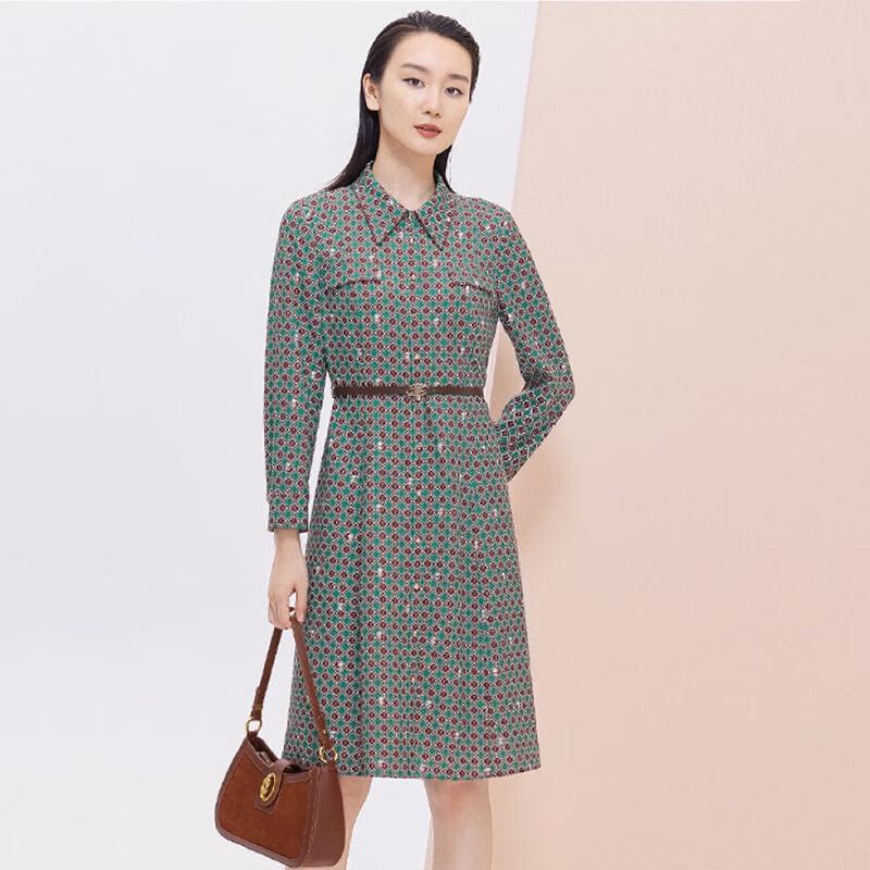 

JESSIE Elegant Geometric Print Shirt Dress M