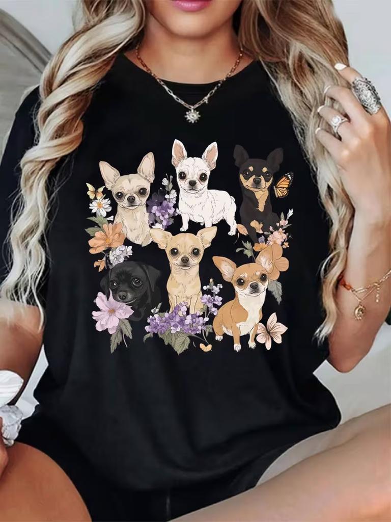 Watercolor Floral Kitten Graphic Tee Adorable Design With Cats Hydrangeas And Butterflies Soft Short Sleeve Casual Top For Summer