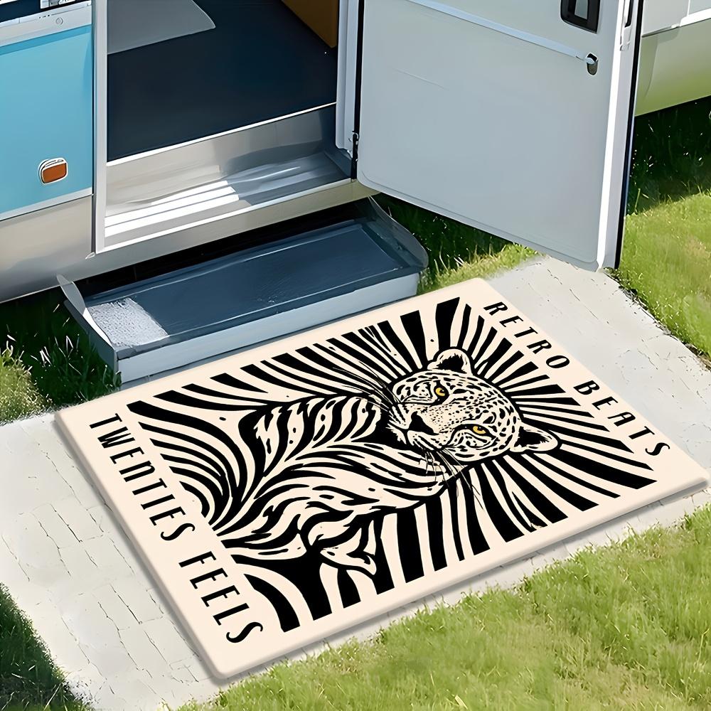 

1pc Art Deco Leopard Illustration Doormat Cream Ivory Black Polyester Hand Wash Only 80x50cm Decorative Use 40cm x 60cm
