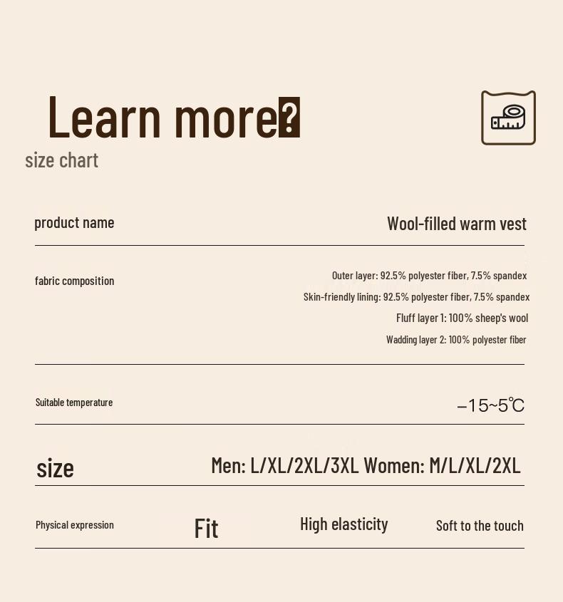 MaoRen Couples' 100% Wool Filled Extra Thick Thermal Vest