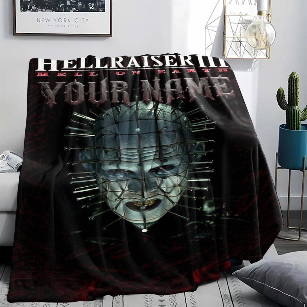 1PC Custom Name Hellraiser Patterned Flannel Blanket Suitable For All Seasons for Home Decor Warmth and Comfort Gifts Holiday Present