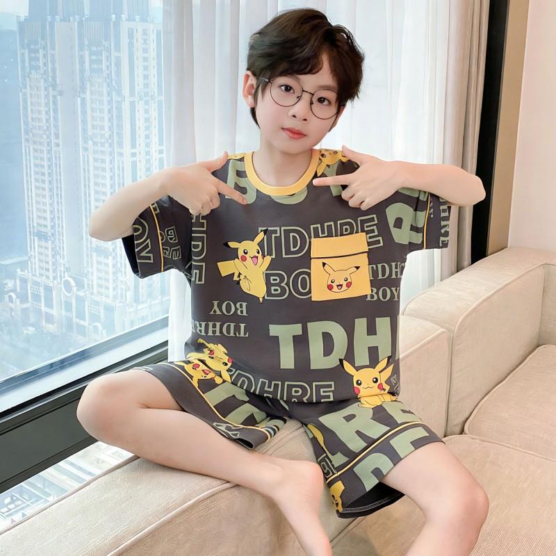 100% Cotton Boys Pajama Set Short Sleeve Shorts Sleepwear Kids Teens Comfortable Breathable Home Wear