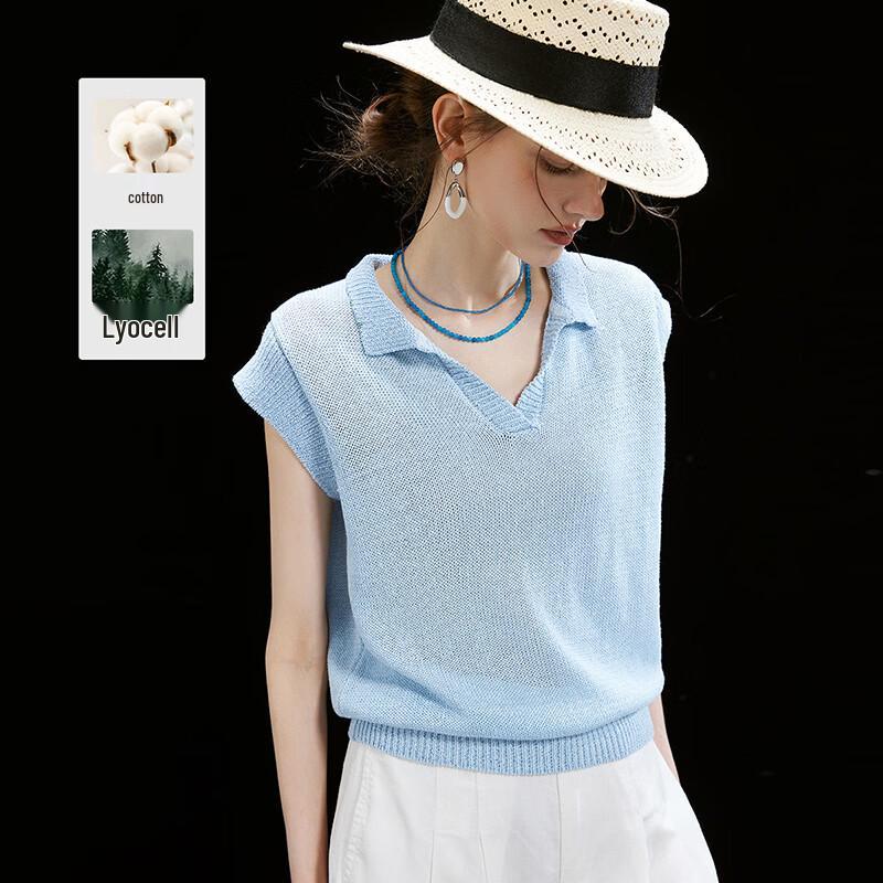 Women s Breathable Tencel Blend Flutter Sleeve Polo Top L